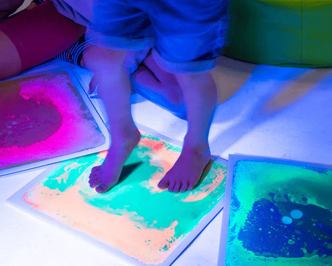 UV Sensory Liquid Floor Tiles (40x40cm) - Set of 4-AllSensory, Chill Out Area, Helps With, Lumina, Sensory Floor Tiles, Sensory Flooring, Sensory Processing Disorder, Sensory Seeking, Stock, UV Reactive, Visual Sensory Toys-Learning SPACE