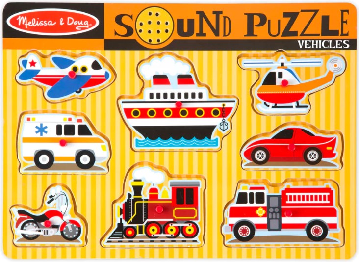 Vehicles Sound Puzzle - 8 Pieces-Baby Wooden Toys, Sound, Sound. Peg & Inset Puzzles, Stock-Learning SPACE