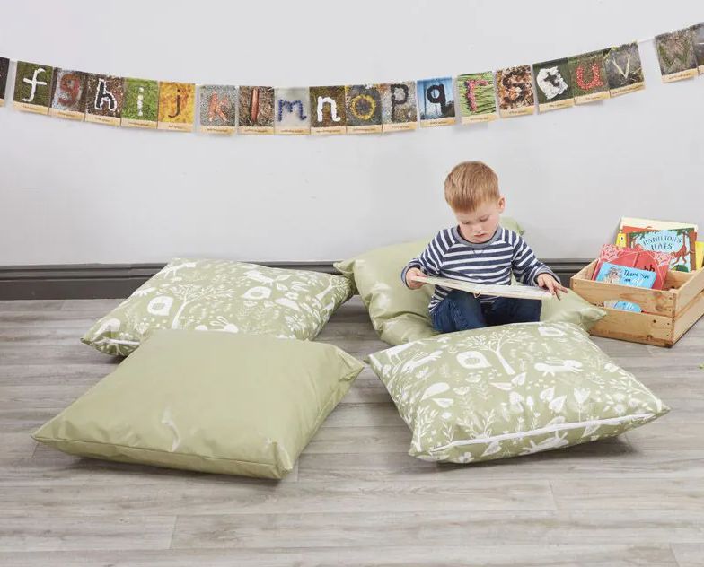 Wipeable Vinyl Woodland Floor Cushions (4Pk)-Bean Bags & Cushions,Cosy Direct,Cushions,Wellbeing Furniture-Learning SPACE