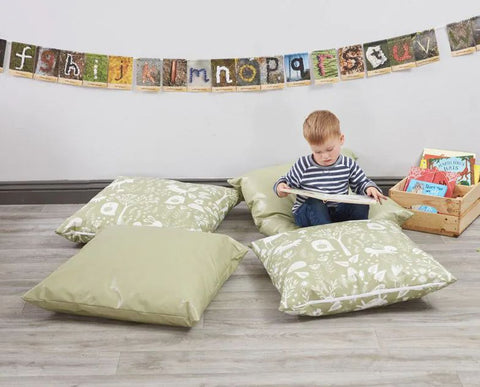 Wipeable Vinyl Woodland Floor Cushions (4Pk)-Bean Bags & Cushions,Cosy Direct,Cushions,Wellbeing Furniture-Learning SPACE