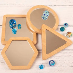 Wood Frame Shape Mirrors (4Pk)-Baby Soft Play and Mirrors,Calming & Anxiety,Cosy Direct,Emotions & Self Esteem,Mirror,Nursery,Sensory Mirrors,Social Emotional Learning,Social Stories & Games & Social Skills-Learning SPACE
