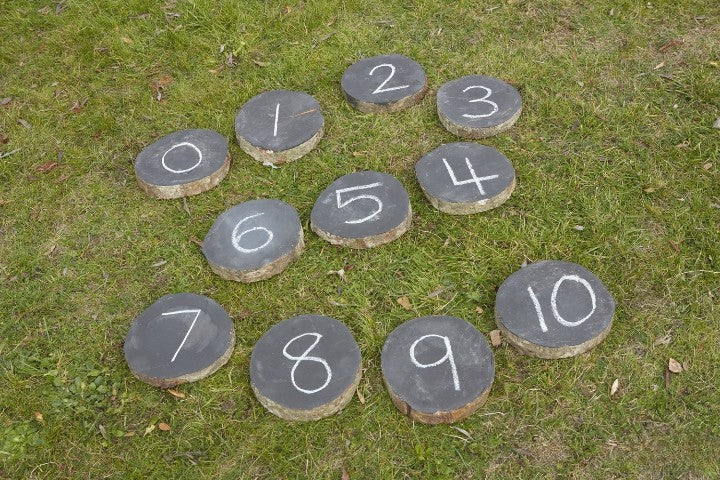 Wooden Blackboard Stepping Stones (11Pk)-Chalk, Cosy Direct, Forest School & Outdoor Garden Equipment, Garden Game, Stepping Stones-Learning SPACE