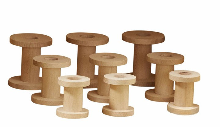 Wooden Bobbins (9Pk)-Cosy Direct,Eco Friendly,Fine Motor Skills,Imaginative Play,Small World,Stacking Toys & Sorting Toys,Threading,Wooden Toys-Learning SPACE