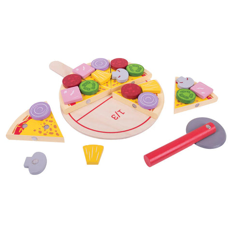 Wooden Cutting Pizza - Play Food-Bigjigs Toys,Dyscalculia,Early Years Maths,Fine Motor Skills,Games & Toys,Maths Toys,Play Food,Pretend play,SCOTEXCEL,Wooden Toys-Learning SPACE