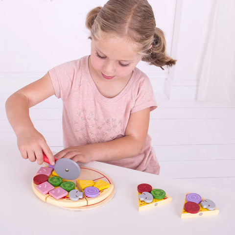 Wooden Cutting Pizza - Play Food-Bigjigs Toys,Dyscalculia,Early Years Maths,Fine Motor Skills,Games & Toys,Maths Toys,Play Food,Pretend play,SCOTEXCEL,Wooden Toys-Learning SPACE