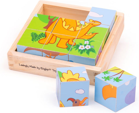 Wooden Dinosaur Cube Puzzle-2-12 Piece Jigsaw,Bigjigs Toys,Dinosaurs. Castles & Pirates,Down Syndrome,Games & Toys,Gifts For 2-3 Years Old,Imaginative Play,SCOTEXCEL,Sound. Peg & Inset Puzzles,Stock-Learning SPACE