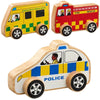 Wooden Emergency Vehicles Set (3Pk)-Baby & Toddler Gifts,Baby Wooden Toys,Cosy Direct,Fire. Police & Hospital,Gifts For 1 Year Olds,Gifts For 2-3 Years Old,Imaginative Play,Nursery,Role Play,Wooden Toys-Learning SPACE