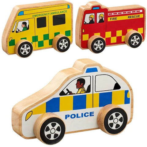 Wooden Emergency Vehicles Set (3Pk)-Baby & Toddler Gifts,Baby Wooden Toys,Cosy Direct,Fire. Police & Hospital,Gifts For 1 Year Olds,Gifts For 2-3 Years Old,Imaginative Play,Nursery,Role Play,Wooden Toys-Learning SPACE