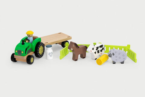 Wooden Farm Tractor and Trailer Set-Cars & Transport, Farms & Construction, Games & Toys, Viga Activity Wall Panel, Wooden Toys-Learning SPACE