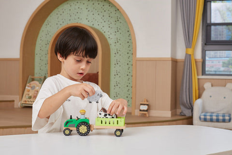 Wooden Farm Tractor and Trailer Set-Cars & Transport, Farms & Construction, Games & Toys, Viga Activity Wall Panel, Wooden Toys-Learning SPACE