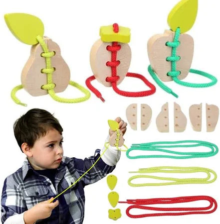 Wooden Lacing Toy - Fruits-Dyspraxia,Fine Motor Skills,Games & Toys,Gifts For 3-5 Years Old,Lacing,Threading,Wooden Toys-Learning SPACE