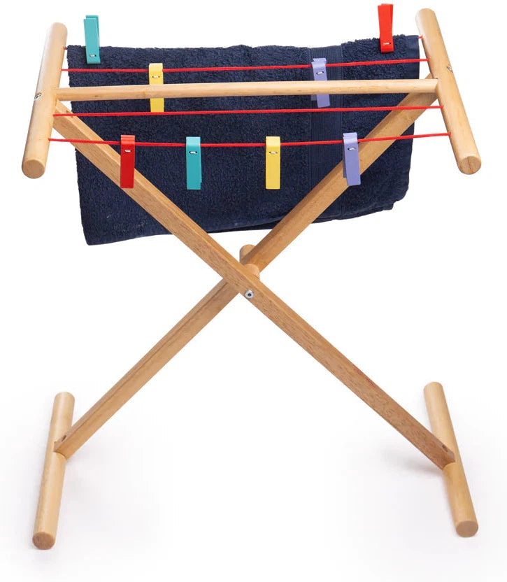 Wooden Laundry Play Airer for Kids-Bigjigs Toys,Imaginative Play,Kitchens & Shops & School,Nurture Room,Play Kitchen Accessories,SCOTEXCEL,Stock,Wooden Toys-Learning SPACE