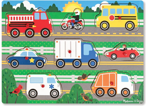 Wooden Peg Puzzle - Vehicles-Baby Wooden Toys,Sound. Peg & Inset Puzzles,Stock-Learning SPACE