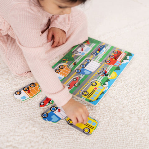 Wooden Peg Puzzle - Vehicles-Baby Wooden Toys,Sound. Peg & Inset Puzzles,Stock-Learning SPACE