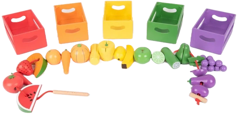 Wooden Sorting Fruit & Vegetable Crates - Play Food-Baby Wooden Toys,Calmer Classrooms,Feeding Skills,Fine Motor Skills,Gifts For 2-3 Years Old,Imaginative Play,Kitchens & Shops & School,Play Food,SCOTEXCEL,Stacking Toys & Sorting Toys,Stock,Threading,TickiT,Wooden Toys-Learning SPACE