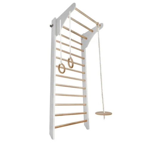 Wooden Wall Bars with Accessories - Gross Motor Aid-Exercise,Gross Motor and Balance Skills,Indoor Swings,Sensory Climbing Equipment-White/Wooden-MGWBWW-Learning SPACE