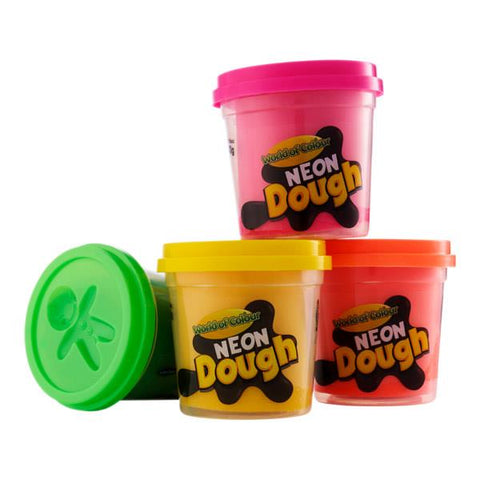 World of Colour 4 x 140g Neon Play Dough Pots with Mould Lid-Art Materials,Arts & Crafts,Early Arts & Crafts,Messy Play,Modelling Clay,playdough,Primary Arts & Crafts-Learning SPACE