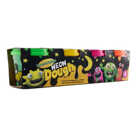 World of Colour 4 x 140g Neon Play Dough Pots with Mould Lid-Art Materials,Arts & Crafts,Early Arts & Crafts,Messy Play,Modelling Clay,playdough,Primary Arts & Crafts-Learning SPACE