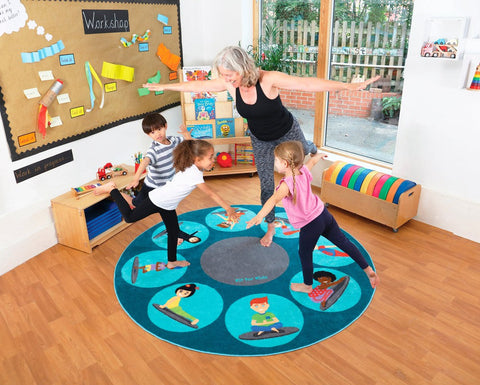 Yoga Position 2m Carpet-Calmer Classrooms,Calming & Anxiety,Calming and Relaxation,Dropship,Educational Carpet,Helps With,Kit For Kids,Mats & Rugs,Mindfulness,Neutral Colour,Placement Carpets,Round,Rugs,Wellbeing Furniture-Learning SPACE