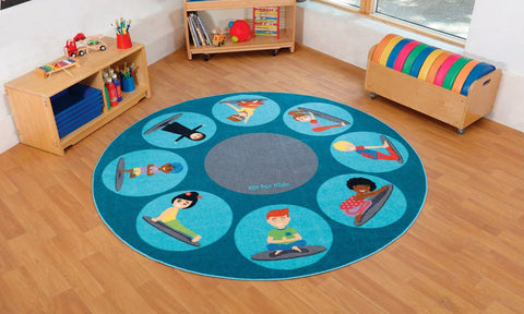 Yoga Position 2m Carpet-Calmer Classrooms,Calming & Anxiety,Calming and Relaxation,Dropship,Educational Carpet,Helps With,Kit For Kids,Mats & Rugs,Mindfulness,Neutral Colour,Placement Carpets,Round,Rugs,Wellbeing Furniture-Learning SPACE