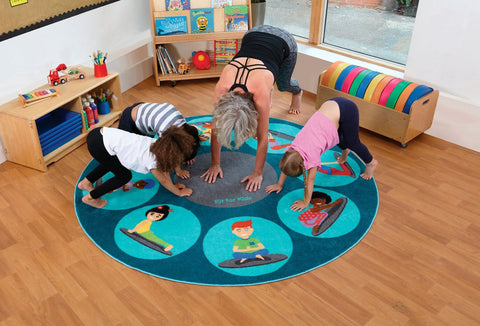 Yoga Position 2m Carpet-Calmer Classrooms,Calming & Anxiety,Calming and Relaxation,Dropship,Educational Carpet,Helps With,Kit For Kids,Mats & Rugs,Mindfulness,Neutral Colour,Placement Carpets,Round,Rugs,Wellbeing Furniture-Learning SPACE