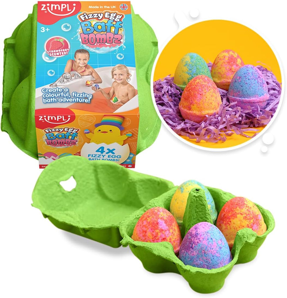 Zimpli Kids 4 x Fizzy Egg Baff Bombz-Bath Toys,Gifts For 3-5 Years Old,Gifts for 5-7 Years Old,Gifts for 8+,Messy Play,Water & Sand Toys,Zimpli Kids-Learning SPACE