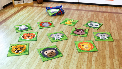 Zoo Conservation™ 30 Mini Placement Carpets with Holdall-Classroom Packs,Dropship,Kit For Kids,Mats,Mats & Rugs,Nature Sensory Room,Rugs,Sit Mats,Square,Wellbeing Furniture,World & Nature-Learning SPACE