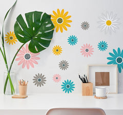 Colourful Daisies Flower Wall Sticker Set-Learning SPACE