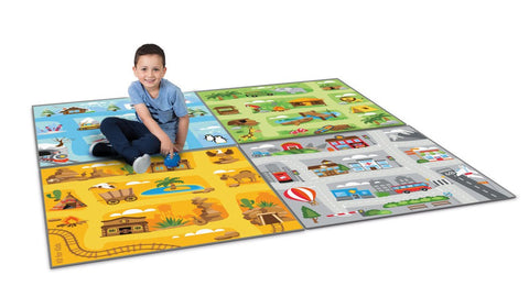 Small World Road Map Indoor/Outdoor Carpet Set of 4-Kit For Kids,Mats & Rugs,Rugs,Small World,Square,Wellbeing Furniture-Learning SPACE