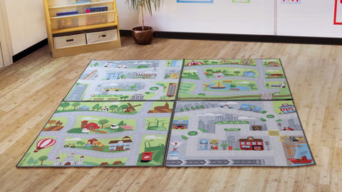 Small World Road Map Indoor/Outdoor Carpet Set of 4-Kit For Kids,Mats & Rugs,Rugs,Small World,Square,Wellbeing Furniture-Learning SPACE